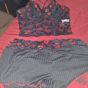 Black and Red Lace Lingerie Set